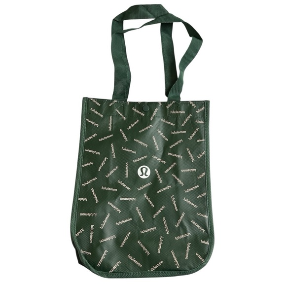Lululemon Reusable Shopping Tote Bag Shopper Green Logo Yoga Beach Gym Small - Picture 2 of 7